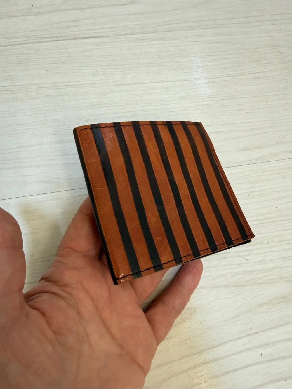 Brown & Black Striped Leather Bi-Fold Wallet
